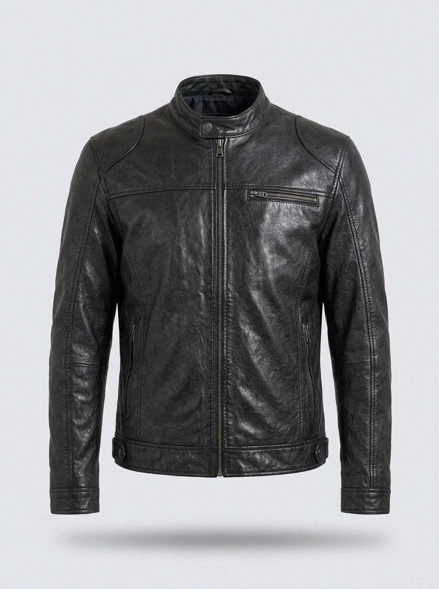 Chaqueta motera efecto piel RAFAEL ÁNGEL en color negro