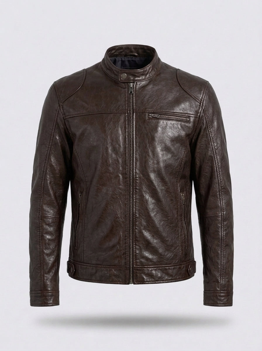 Chaqueta motera efecto piel RAFAEL ÁNGEL en color marrón chocolate