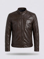 Chaqueta motera efecto piel RAFAEL ÁNGEL en color marrón chocolate