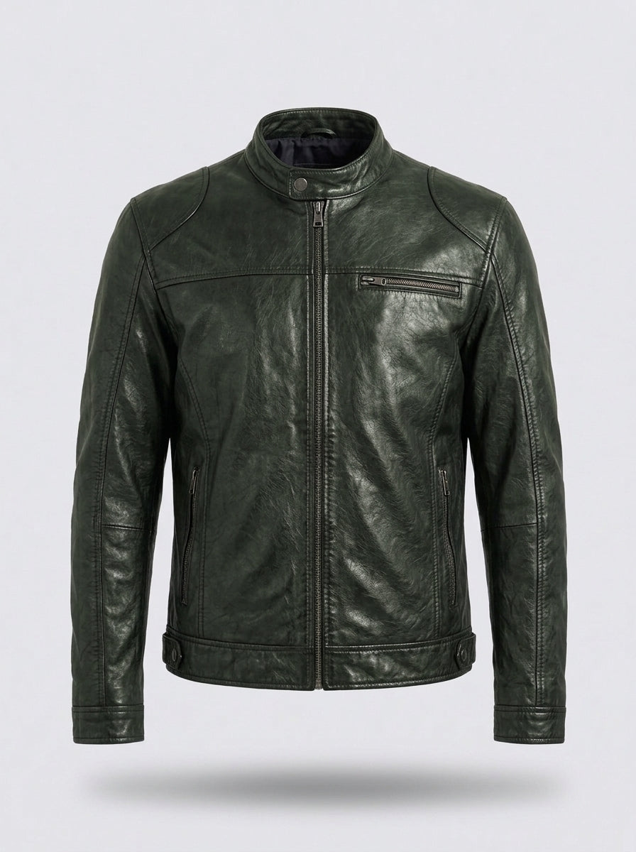 Chaqueta motera efecto piel RAFAEL ÁNGEL en color verde oscuro