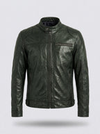 Chaqueta motera efecto piel RAFAEL ÁNGEL en color verde oscuro