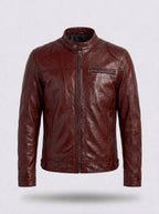 Chaqueta motera efecto piel RAFAEL ÁNGEL en color rojo borgoña