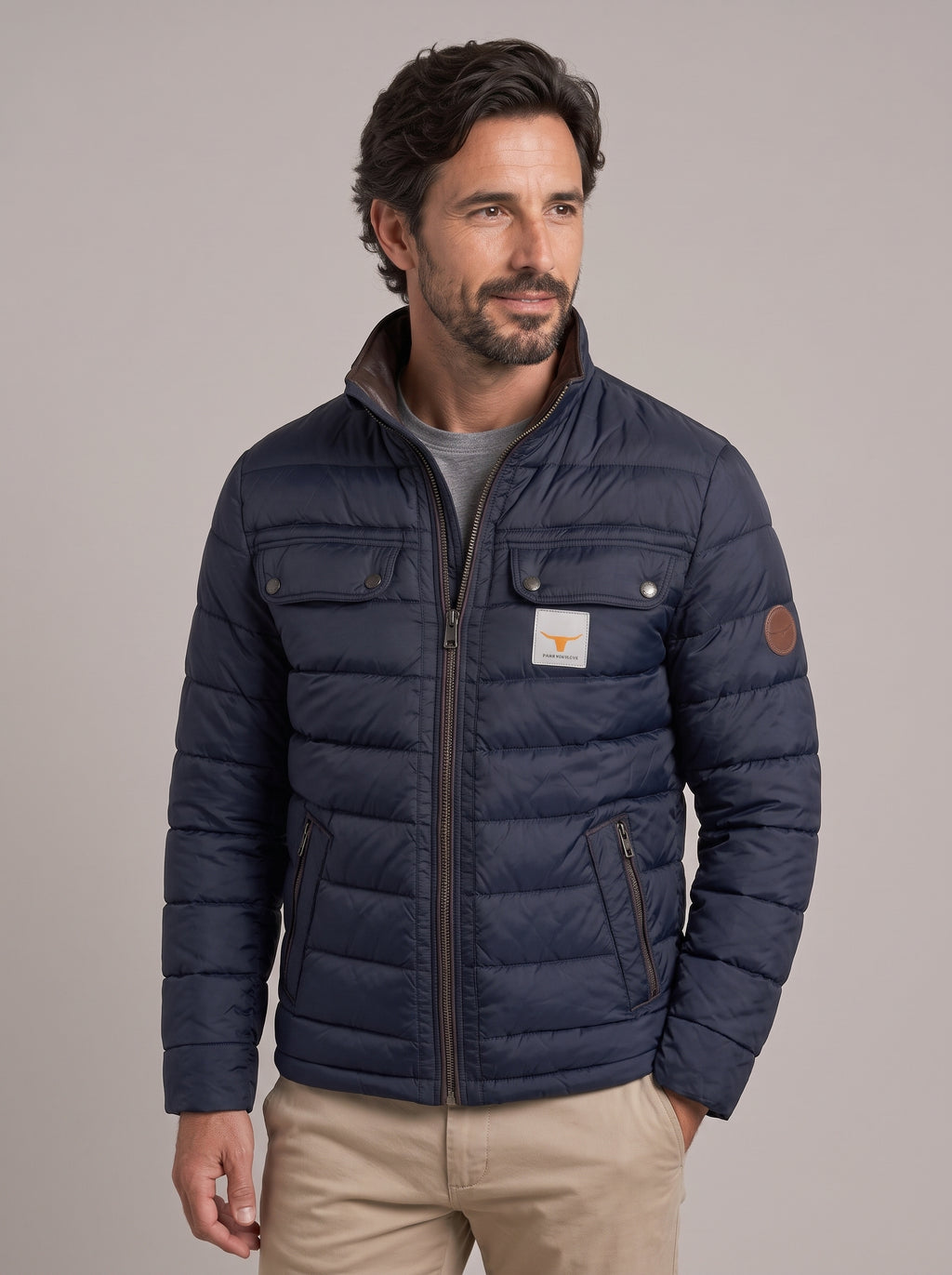 Chaqueta acolchada de aviador JUAN EDUARDO cerrada, vista de frente