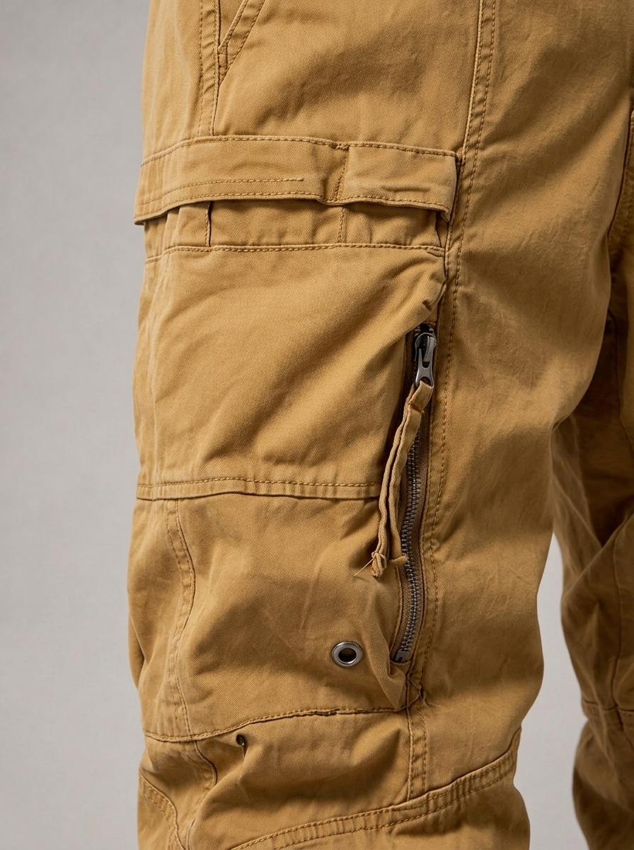 GREGORIO pantalón cargo camel, detalle del bolsillo