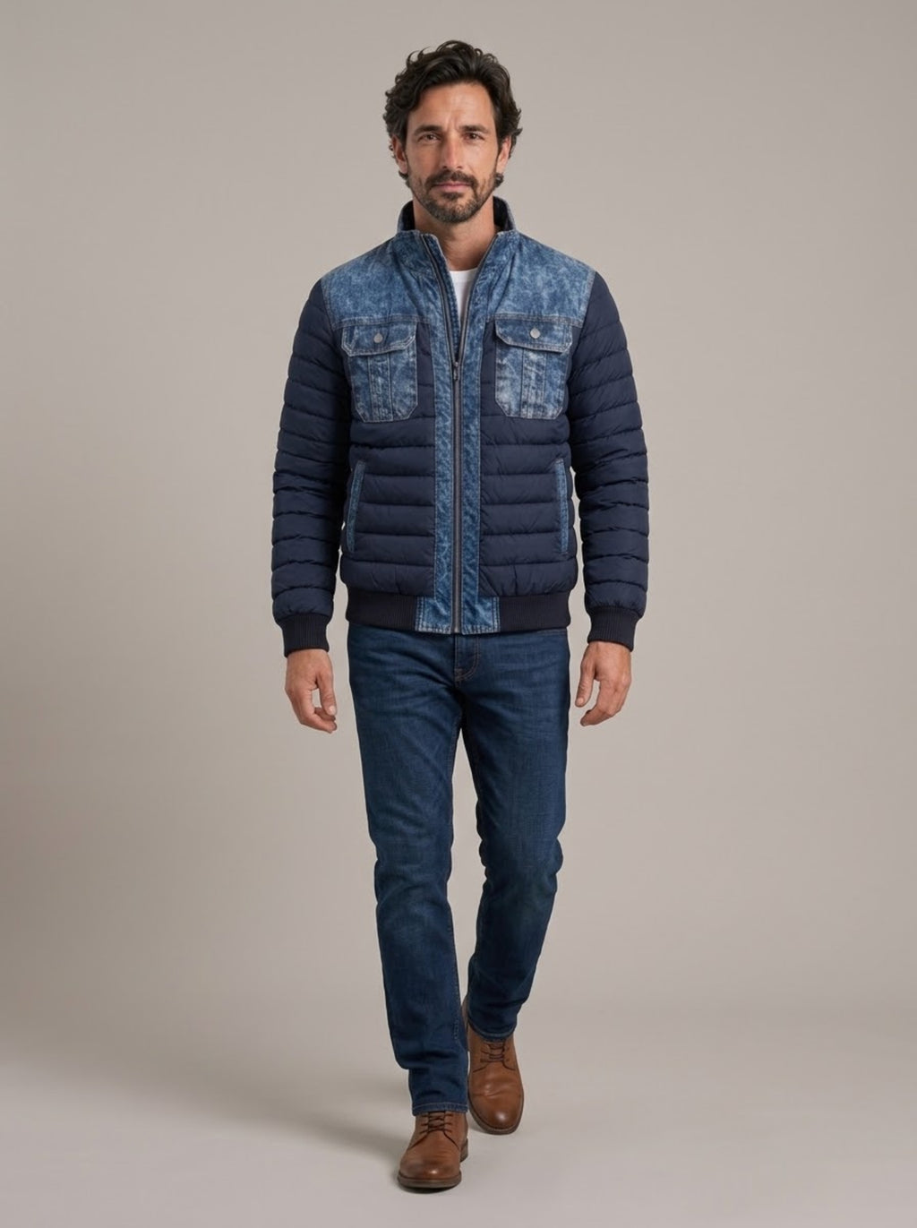 JUAN BOSCO chaqueta acolchada denim azul marino - cuerpo entero