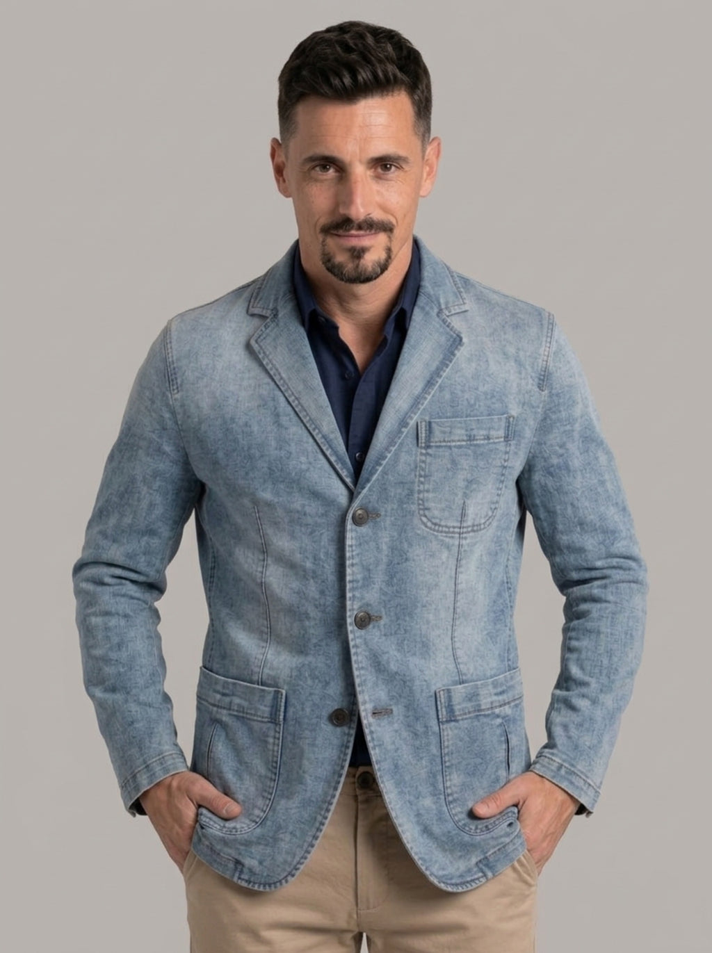 ESTEBAN americana vaquera azul claro - plano medio