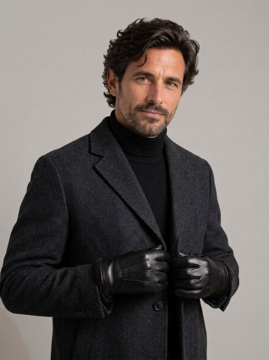 JOSÉ RICARDO guantes vintage con forro polar - hombre con abrigo