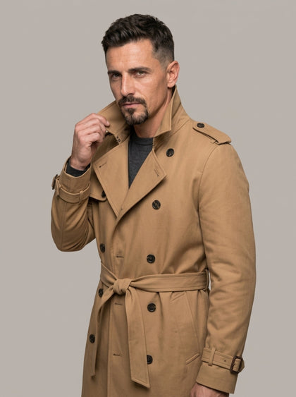 GONZALO - Gabardina larga de corte cruzado™