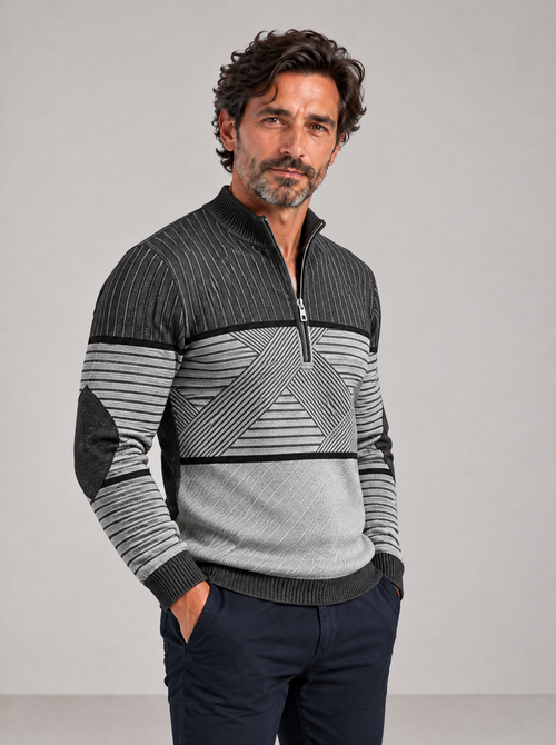 MANUEL - Jersey de punto tricolor con cremallera™