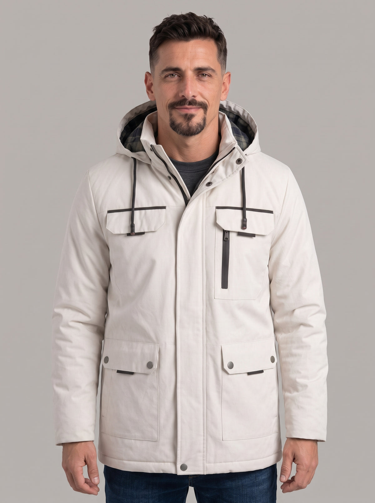 IAGO parka multibolsillos con capucha blanco seda - plano medio