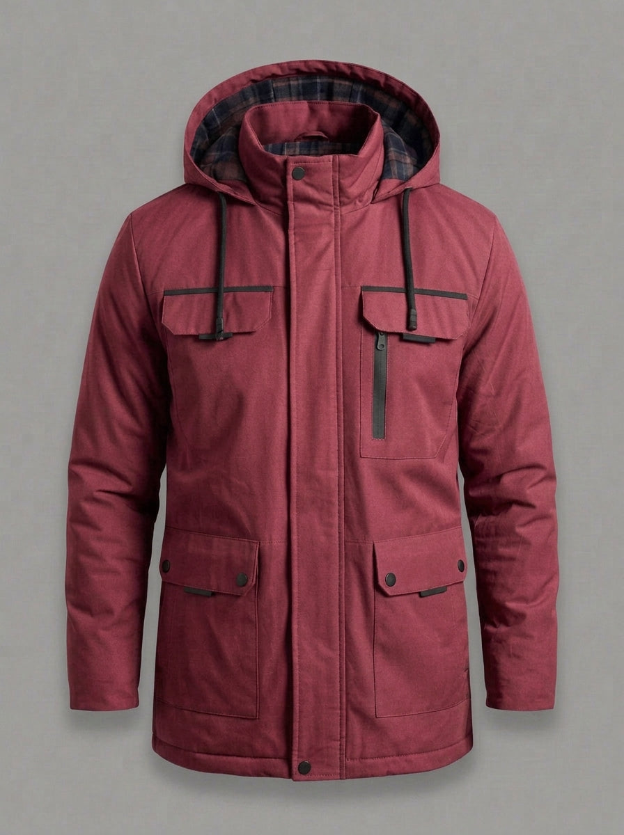 IAGO parka multibolsillos con capucha - color rojo borgoña