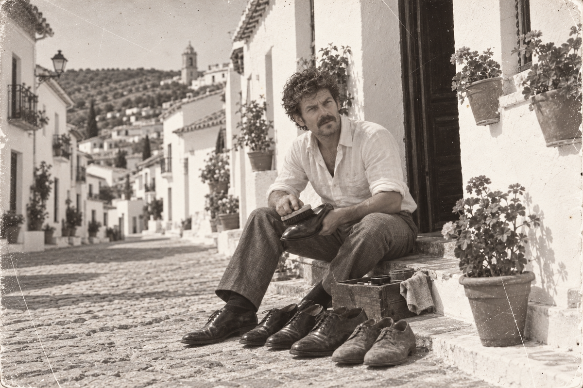 Un domingo de 1968, con la caja de betún.