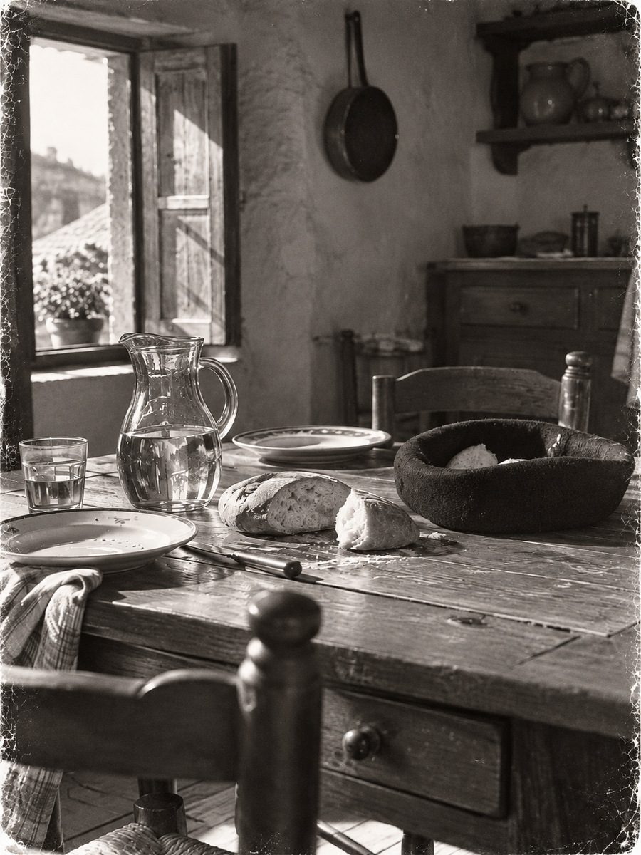 La boina de mi abuelo estaba encima de la mesa