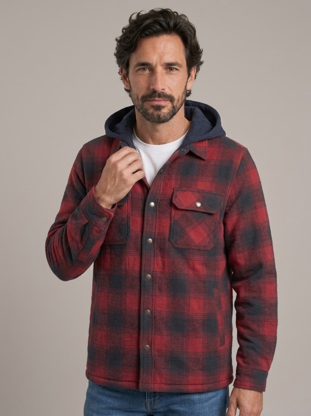 JUAN TOMÁS sobrecamisa de cuadros con capucha - frente