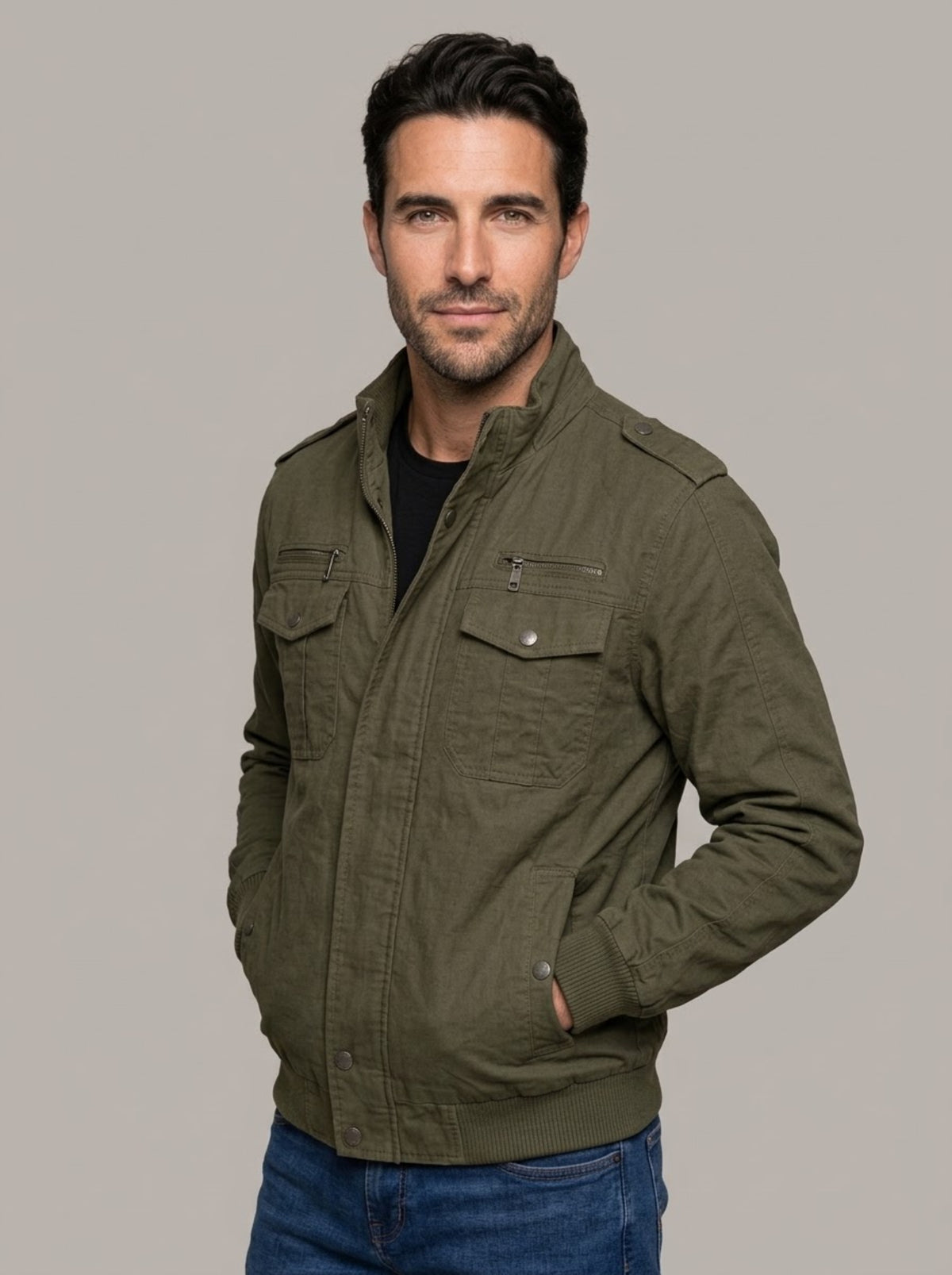 Chaqueta de campo de corte amplio Patricio en verde militar