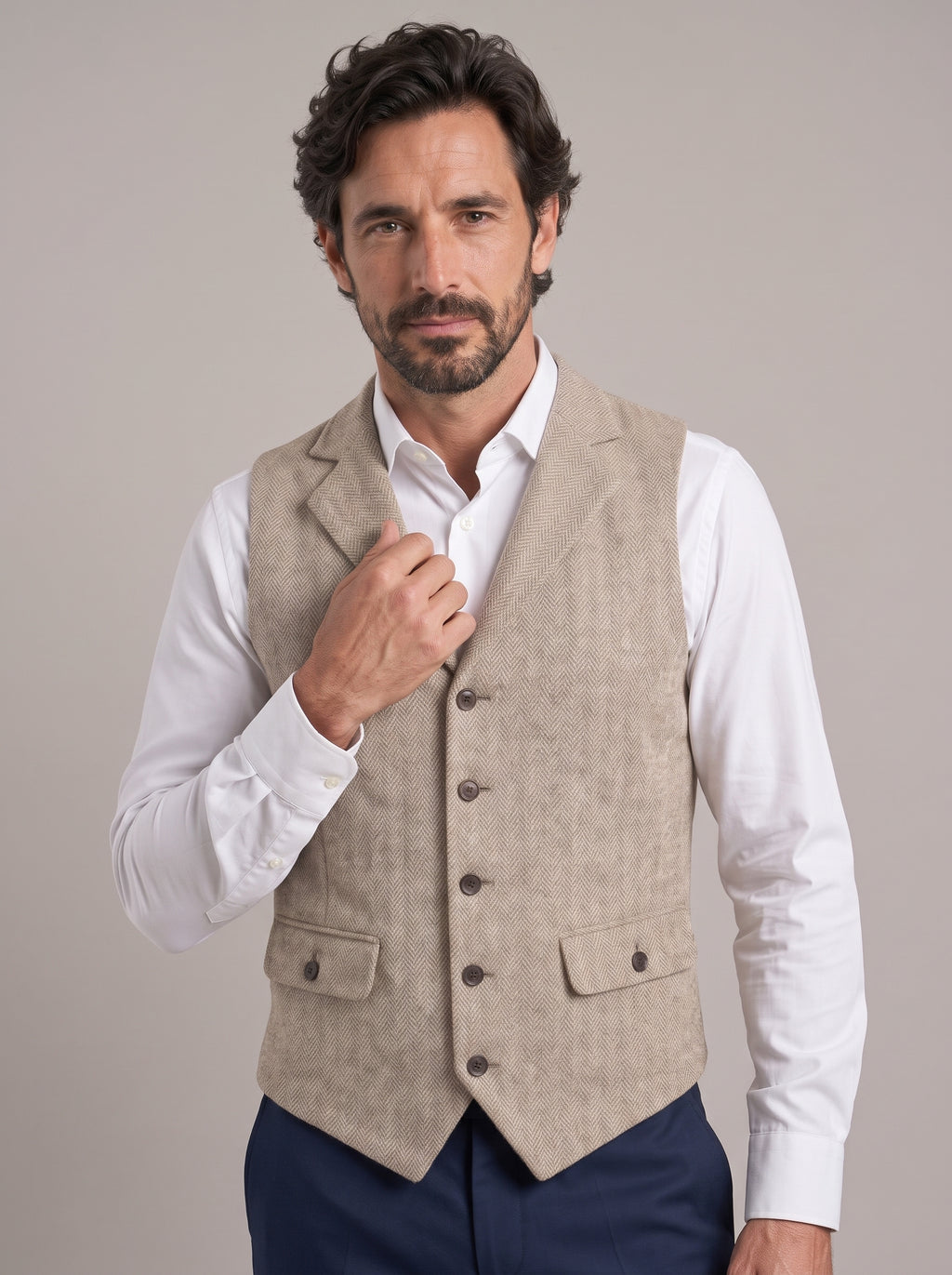 ÁNGEL JAVIER chaleco espiga beige - frente