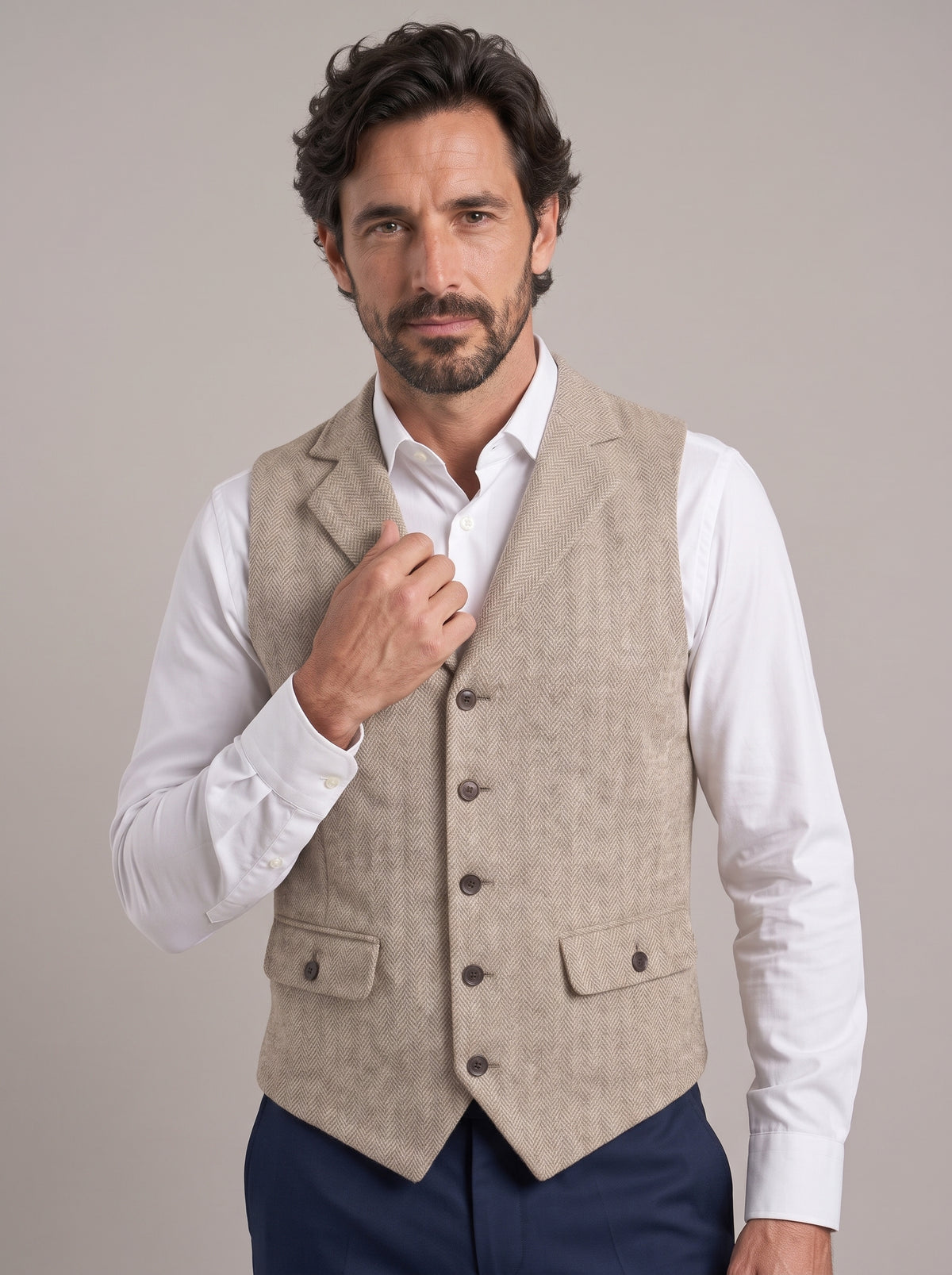ÁNGEL JAVIER chaleco espiga beige - frente